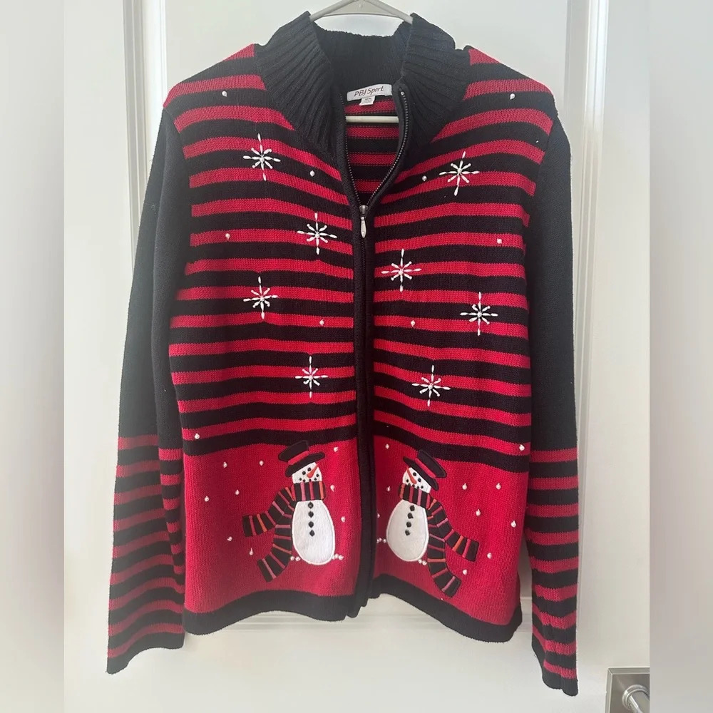 PBJ Sport Women’s Christmas Snowman Sweater Cardigan Size Medium